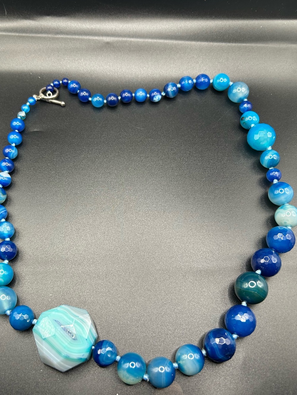 Blue Agate Beaded Necklace - Designer Style